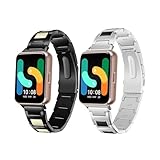 [2-Pack]Compatible with Samsung Galaxy Fit 3 Straps, I-bead Triple Bead Replacement Straps,Stainless Steel Business Band for Samsung Galaxy Fit 3 for Men/Momen (2PackC)