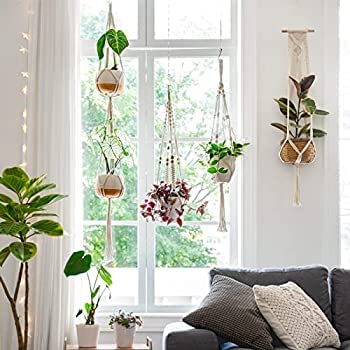 Urooz Macrame Cotton Boho Plant Hanger [without Pot] | Rope Flower Pot Holder for Indoor Outdoor Balcony Gardening Set of 4, Natural Off White (B0BKVT17LH) Amazon Price History, Amazon Price Tracker