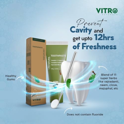 Image of Vitro Ayurvedic Herbal Toothpaste | Fresh Breath That Lasts All Day | With Clove, Cinnamon, Badi Elaichi and more | Fluoride Free | 100g
