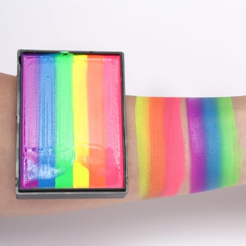 KARLOR Regenbogen Gesichtfarbe, 50g Schminkfarben Gesichtfarbe Palette Rainbow Face Paint Bodypainting Wasserlöslich regenbogen Theaterschminke Karneval bunt Körperfarben schnell trocknet（50g, 01#）