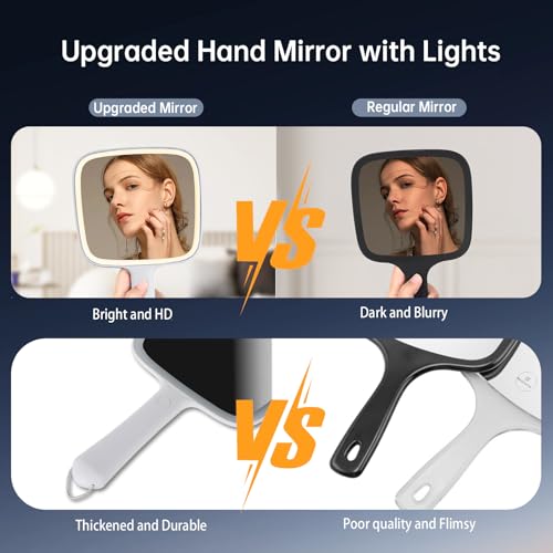 Miroir à main LED réglable 3 couleurs d'éclairage intensité variable pour maquillage