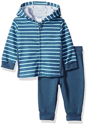 Hanes baby boys Ultimate Flexy Fleece Adjustable Fit Jogger With Zippin Fleece Hoodie Layette Set, Dark Blue Stripe, 0-6 Months US