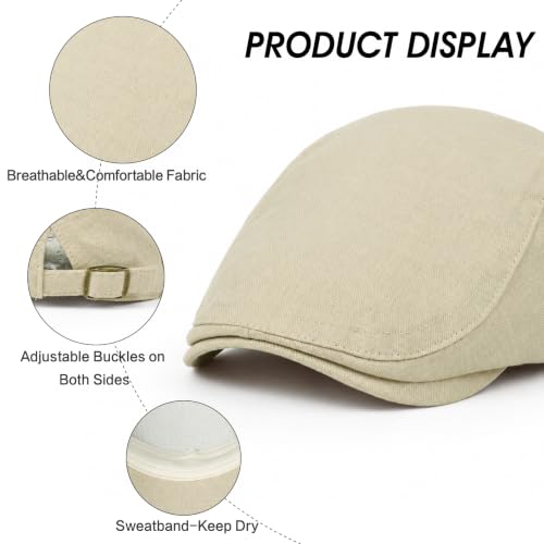 Image of 3Pcs Men's Newsboy Caps Cotton Cooling Hat Adjustable Flat Cap for Men