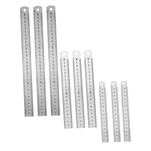 Happyyami 9個 短刻スケール不錆鋼定規 多用途オフィス 学生用精密測定ツール