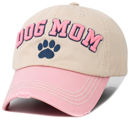 Image of KBETHOS Dog Cat Mom Dad Theme Womens Baseball Cap Distressed Vintage Unconstructed Embroidered Patch Hat