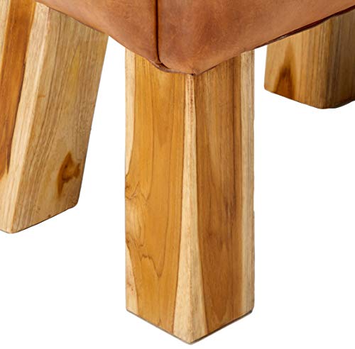 Bare Decor Gorgie Accent Stool In Brown Genuine Leather, Small #TOP3