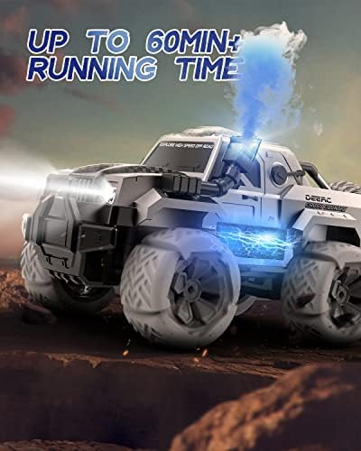 DEERC DE68 Remote Control Truck, RC Car with Spray, Snorkel and LED Lights, 60+ Mins Playtime, Off Road 4WD SUV, All Terrain Rock Crawler, Toy Vehicle for Boys Girls and Adults