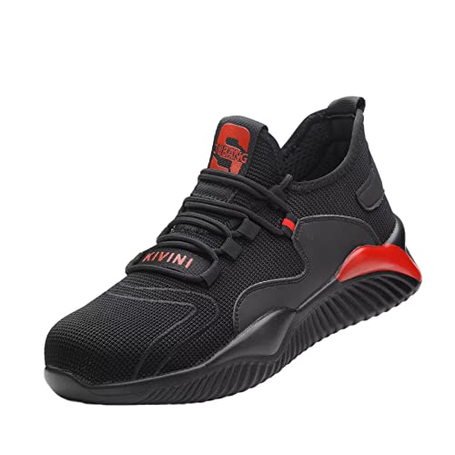 Micoklinlin Steel Toe Sneakers for Men Lightweight Fashion Safety Shoes for Work with Reflective Strip Industrial Non-Slip Breathable Work Hiking Shoes