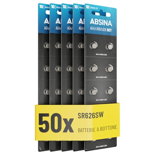 ABSINA 50x Batteria orologio LR626 AG4 LR66-1.5V Alcaline batterie orologi