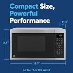 GE Countertop Microwave Oven, Compact 0.9 Cubic Ft., 900-watt Capacity, 7 Auto Cooking Settings, Child-Lock Technology, Kitchen Essentials for The Countertop, Dorm Room or Apartment, Stainless Steel | 7 Convenience Cook Settings, One-Touch Controls,