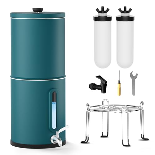 Joypur Sistema de filtro de agua por gravedad de 8,5 L con indicador de nivel de agua para uso doméstico y autocaravana con certificación EU 98/37/EC, NSF/ANSI 42 y 372, filtros de cerámica (verde)