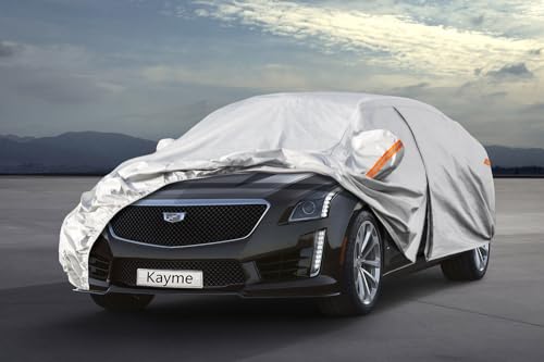 Image of Kayme 6 Layers Car Cover Custom Fit for Cadillac CTS (2003-2014) Waterproof All Weather for Automobiles, Outdoor Full Cover Rain Sun UV Protection.Silver
