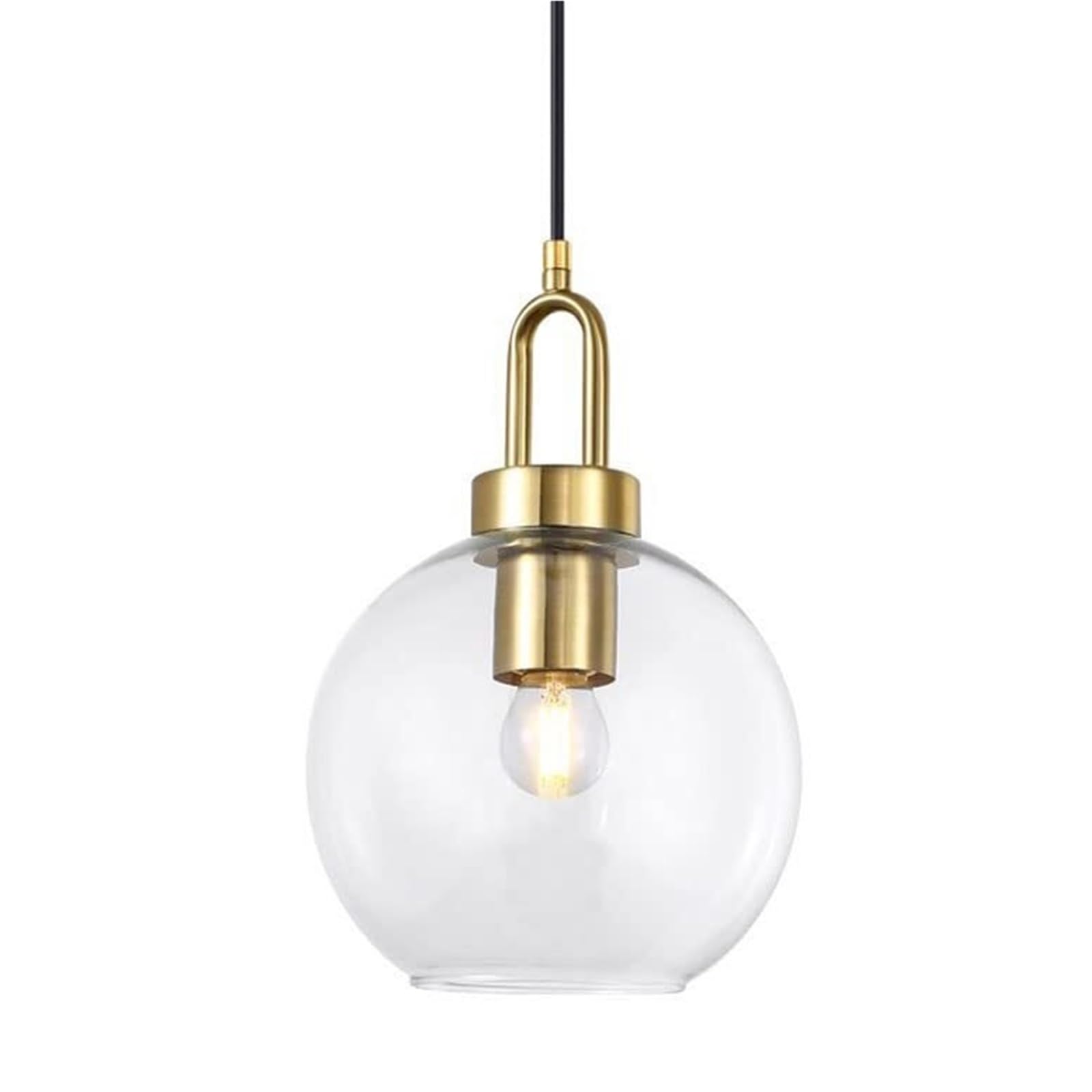 KHUKHU Clear High Light Transmittance Glass Pendant Light Fixture Gold Metal Lamp Holder Spherical E27 Hanging Lamp Adjustable Cord Barber Shop Cafe Restaurant Indoor Chandelier(9.9in/25cm)