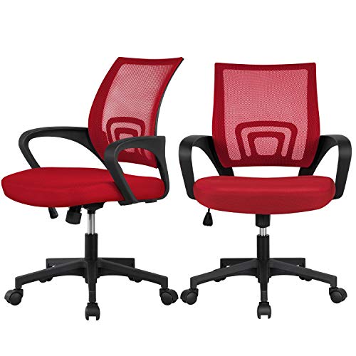Yaheetech 2 x Ergonomic Mesh Office Chair Mid-Back Height Adjustable Computer Chair w/Lumbar