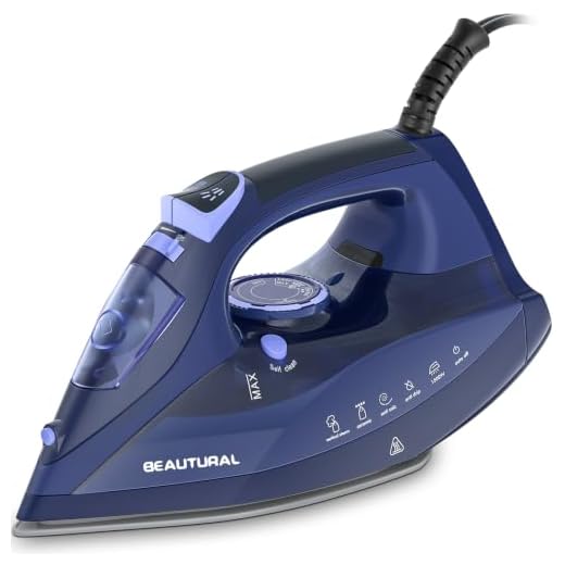 BEAUTURAL Steam Iron for Clothes with Precision Thermostat Dial, Ceramic Coated Soleplate, 3-Way Auto-Off, Self-Cleaning, Anti-Calcium, Anti-Drip