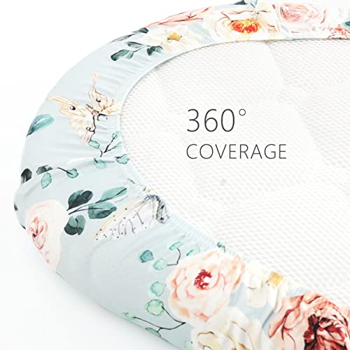 Image of Stretchy Ultra Soft Fitted Bassinet Sheets Set 2 Pack, Cradle Sheet Universal Fit for Rectangle, Oval, or Hourglass Bassinet Pad /Mattress, Safe and Snug for Baby, Stylish Watercolor Flora for Girls