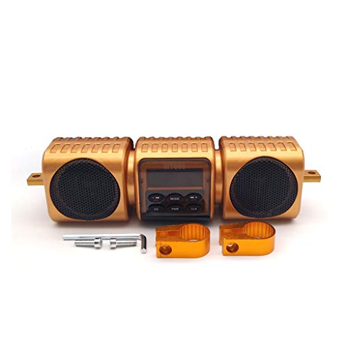 ADKINC Sistema de Altavoces de Motocicleta súper Impermeable Audio Bluetooth con Pantalla para Scooter de Motocicleta, Soporte para Tarjeta TF Bluetooth, (Dorado) Cover