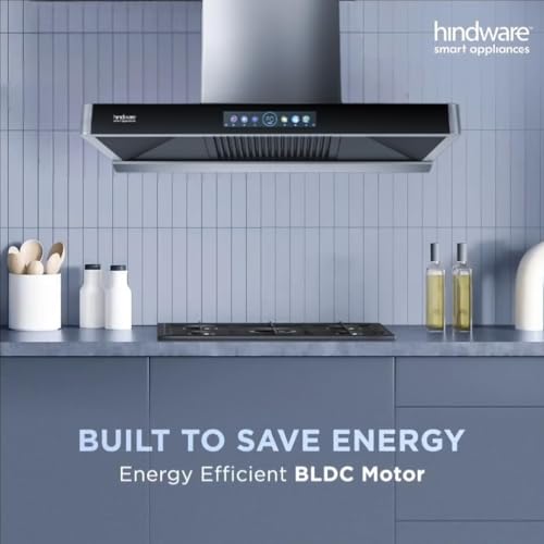 Image of Hindware MARCELLA 75 | Filterless Technology | MaxX Suction 1700 m /hr* | BLDC Motor | Auto Clean Wall Mounted Gray 1700 CMH Chimney