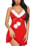 Avidlove Women Lace Modal Christmas Day Sleepwear Chemises V-Neck Full Slip Babydoll Nightgown Red