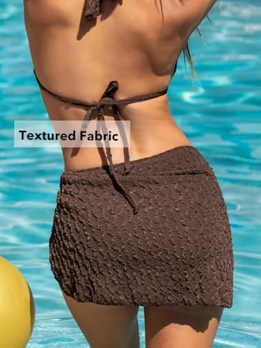 CUPSHE Women's Bikini Sets Three Piece Swimsuit V Neck Textured Halter Back Self Tie Twist Sarong Low Rise2