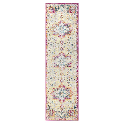 Antep Rugs Elite 2X7 Vintage Bohemian Distressed Oriental Medallion Indoor Runner Rug (Pink, 2' X 7') #TOP1