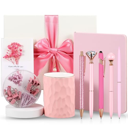 10-Pcs-Fancy-Pens-Gift-Set-for-Women-with-Box-Include-Metal-Crystal-Diamond-Ballpoint-Pens-Ceramic-Pen-Holder-Notebook-Office-Clip-Greeting-Card-Christmas-Gifts-for-CollegeClassicPink