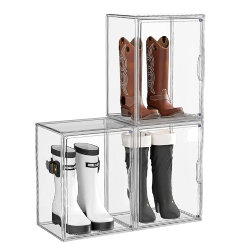 ZHAIXIAONIAN Boot Storage Organizer Tall Boots Boxes 3 Pack Clear Plastic Stackable Boot Organizers and Storage Shoe Organizer Box Shoe Bin Container Acrylic Display Case for Entryway Closet