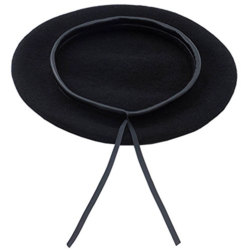 Joyhy Women's Adjustable Solid Color Wool Artist French Beret Hat Black #TOP2