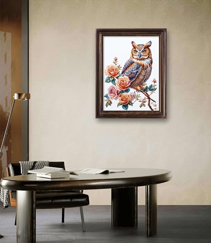 Image of Leczany Cross Stitch Patterns Stamped Kit for Beginners | Embroidery Supplies DIY Craft Kit Needlepoint for Adults Starter | 11CT, 3 Strands | Owls on Flower Branches 15.8x20.9 inches