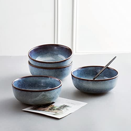 Unicasa Ceramic Cereal Bowl Set - Big Salad Bowls Pasta, Rice, Soup 25 Ounces - Porcelain Ramen Bowls, Large Serving Dishes Bowls For Dinner, Microwave And Dishwasher Safe (Blue) #TOP4
