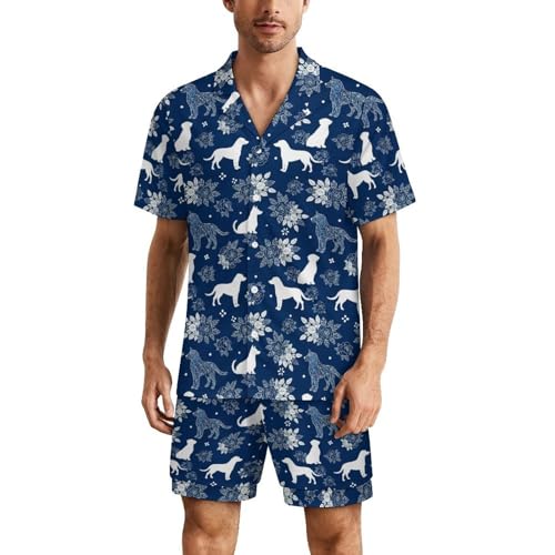 Men's Summer Short Sleeve Loungewear Golden Retriever German Shorthair Pointer Dog Lightweight Pajama Set Two Piece Soft Sleepwear Nightwear