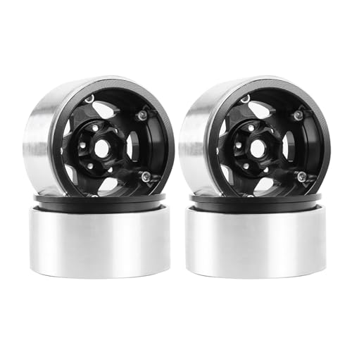 KINGCOO 4PCS 1,9 Zoll Beadlock Felgen 5Spoke Aluminium Metall Rad Felgennabe für 1/10 RC Rock Crawler Auto für Axial SCX10 TRX4 D90 MST VS4-10 Redcat Gen8 Enduro Upgrade Teile Zubehör (Schwarz)