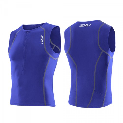 2XU Men's Active Tri Singlet, Nautic Blue, Large