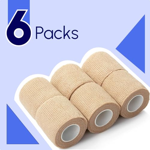 Image of Self Adhesive Bandage Wrap, 6 Pack, 5CM * 4.5M, Cohesive Bandages, Medical Wrap, Elastic Bandage Wrap, Self Sticking Bandage Tape (Skin Color)