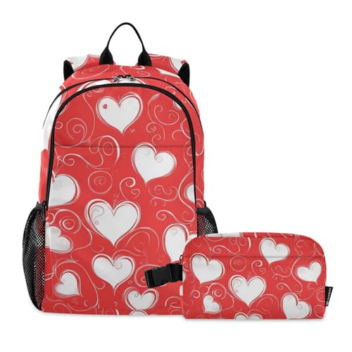 Kids Backpacks Set Heart Red Vine Boys Girls Backpack with Lunch Bag Toddler Bookbag