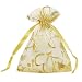 SumDirect 100Pcs 3.35"x4.53" Sheer Drawstring Heart Organza Jewelry Pouches Wedding Party Christmas Favor Gift Bags (Gold)