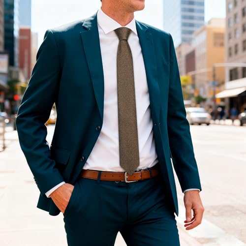 Image of Barry.Wang Skinny Ties for Men Cashmere Wool Blend Necktie with Tie Clip | Tie and Tie Clip Set, Cashmere Wool Blend, Textured Woven Stripe, 2.76 x 63 Inches, Extra Long Slim, Wedding Work Winter