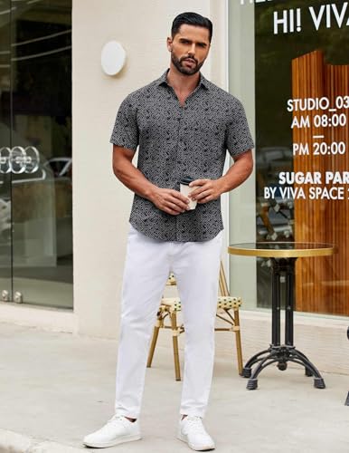 Image of COOFANDY Mens Short Sleeve Casual Button Down Shirts Summer Untucked Dress Shirts with Pocket