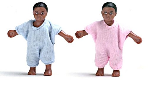 Dollhouse Miniatura Muñecos Gemelos Bebés Negros miniatura 1