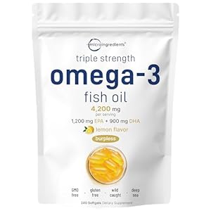 Triple Strength Omega 3 Fish Oil Supplements 4200mg Per Serving, 240 Softgels – Lemon Flavored – Burpless | EPA 1200mg + DHA 900mg | Deep Sea Fish