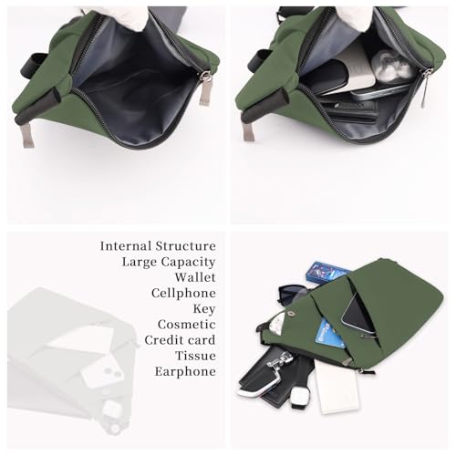 Macleria Anti Theft Crossbody Bag,Sling Bag for Women Men,Multi-pocket Chest Shoulder Bag for Travel,Sport Army Green Right by Macleria - Used condition - Image 7