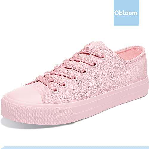 Obtaom Womens Faux Sudue Fashion Sneakers Cute Low Top Shoes Comfortable Canvas Walking Flats(Mono Pink,Us6) #TOP2