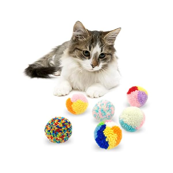 Andiker Katzenbälle in verschiedenen Farben, interaktives buntes Wollgarn, Katzenbälle, Pom-Pom-Katzenbälle, Jagd-Spielzeug für Indoor-Katzen, 6 Stück