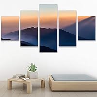 SIGNWIN 5 Panel Canvas Wall Art Orange Sunset for Home Decorations Ready to Hang - 60