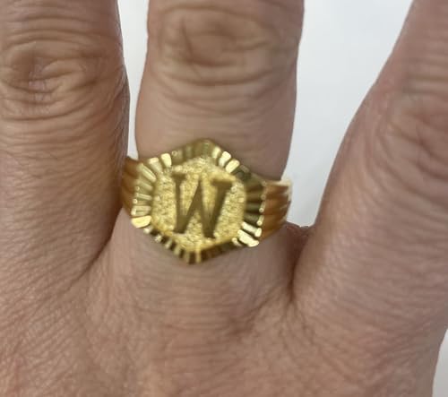 Image of 18k gold plated brass Hexagon shape initial ring already sized ring
