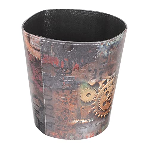 Zerodeko Pu Leather Trash Can Steampunk Gear Wheel Garbage Bin Wastebasket Trash Bins Storage Container For Home Bathroom Kitchen Office #TOP6