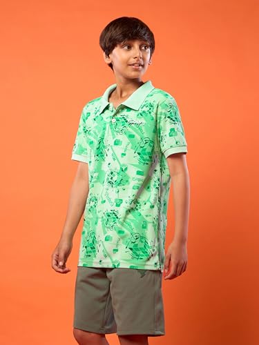 Image of TECHNOSPORT Boys Printed Slim Fit Half Sleeve Polo T-Shirt MATPIQ Pique UPF50+ Anti-Odour 2-Way Stretch Kids Age 8-14 Sports Polo T-Shirt