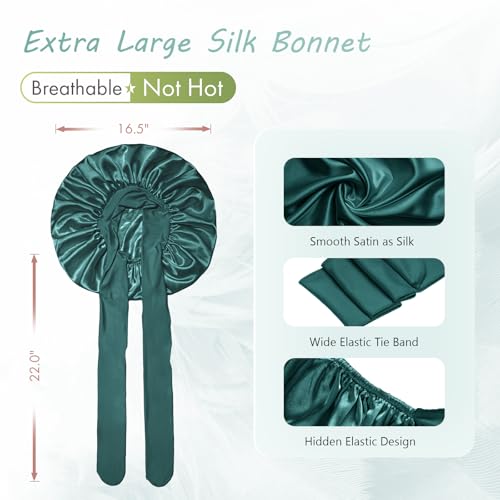 Image of BONNET QUEEN Silk Bonnet for Sleeping Satin Bonnet Women Hair Wrap Night Sleep Cap Scarf Wrap for Curly Hair with Tie Band, Large, Green