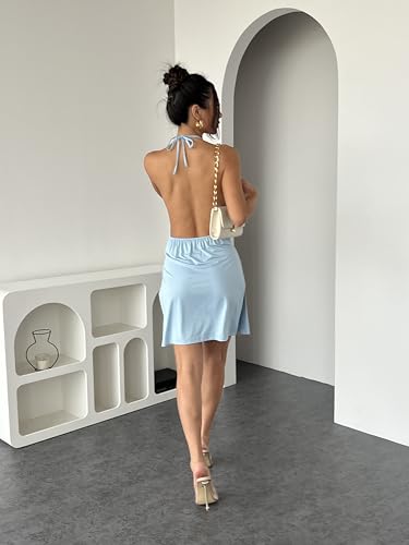 Image of JOTWIS Women's Sexy Backless V Neck Mini Dress High Slit Club Night Out Party Cocktail Dresses