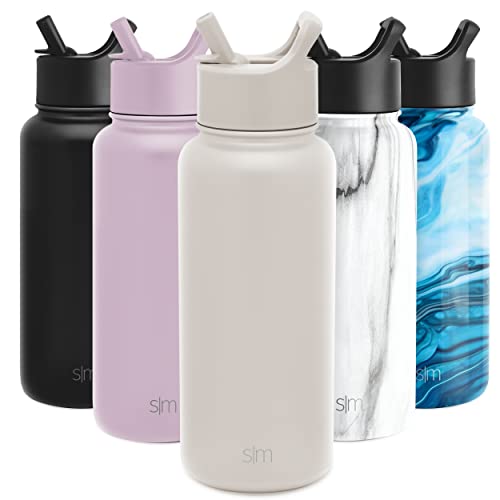 Simple Modern Water Bottle with Straw and Chug Lid Vacuum Insulated Stainless Steel Metal Thermos Bottles | Reusable Leak Proof BPA-Free Flask for Sports | Summit Collection | 32oz, Almond Birch